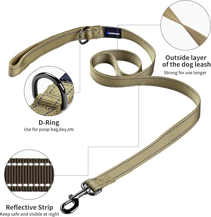 Annchwool No Pull Dog Harness with Padded Handle+5 Ft Leash,Reflective Strip Escape Proof and Quick Fit to Adjust Dog Harness,Easy for Training Walking for Small & Medium and Large Dogs(Brown-Set,S)