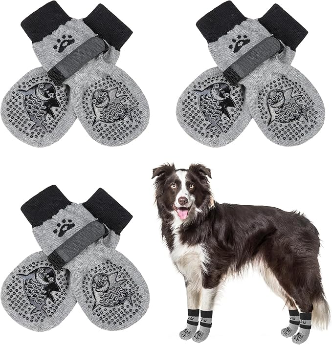SCENEREAL 6Pcs Anti Slip Dog Socks to Prevent Licking Paws for Hot/Cold Pavement, Dog Grippy Socks for Hardwood Floors, Dog Shoes for Boots & Paw Protectors for Puppy Small Medium Large Senior Dogs