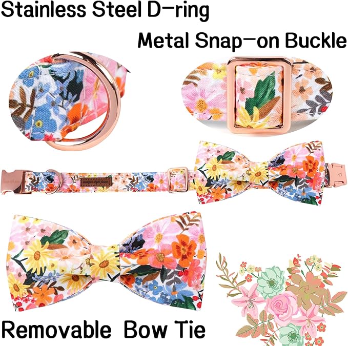 Unique style paws Cartoon Dog Collar with Bow Spring Summer Puppy Collar with Colorful Flower for Small Medium Large Boys Girls Dogs