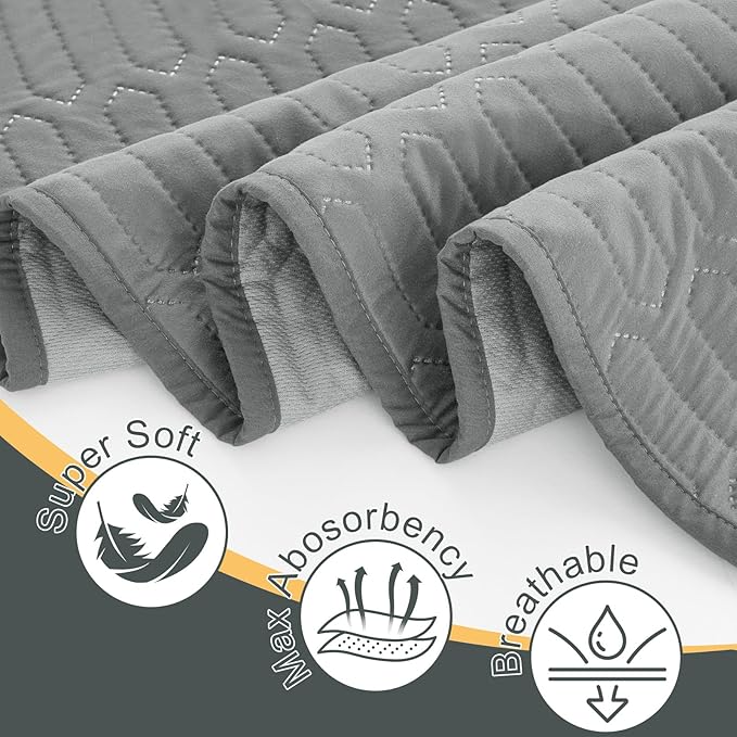 Washable Underpads, 34x52 Inch reusable bed underpads - Heavy Duty Incontinence Bed Pads for Adults, Kids, Elderly, and Dogs, Gray Mattress Pad for Bedwetting