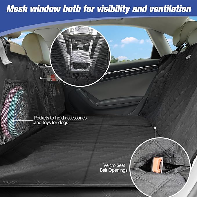 Back Seat Extender for Dogs- Hard Bottom Car Seat Cover for Pets, Heavy-Duty 900D Waterproof Non-Slip Dog Hammock for Most Cars, SUVs, & Small Trucks (Black, Regular)