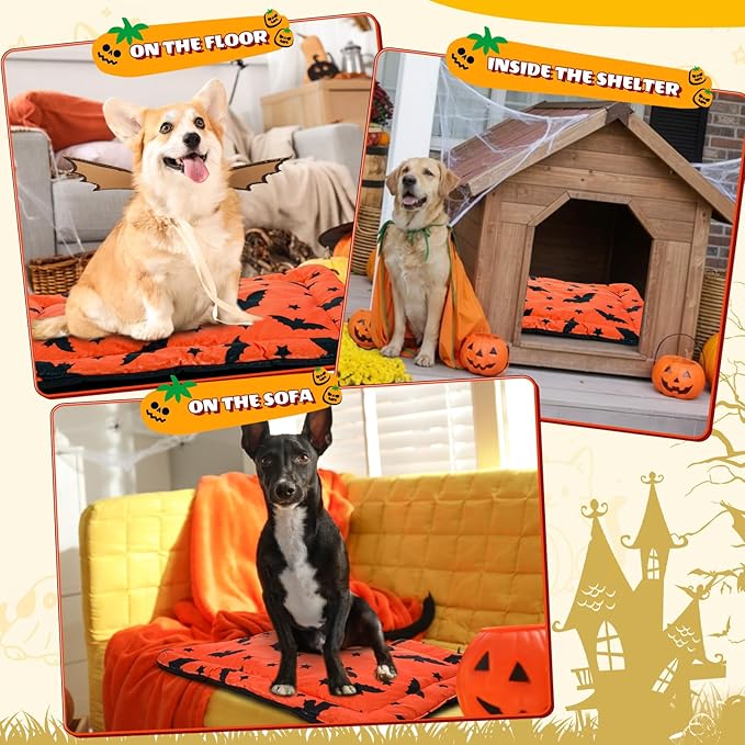 2 Pack Halloween Self Warming Cat Bed Self Heating Cozy Bat Cat Pad with Non Slip Bottom 18 x 24 Inch Goth Pet Mat for Small Dogs Spooky Fall Halloween Decor