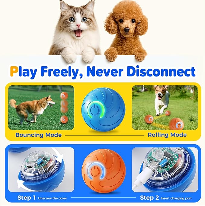 Shaky Ball for Dogs, 2026 Interactive Dog Toys Balls, 2.05‘’ x 2.05'' Automatic Moving Dog Toy, Automatic Rolling Ball, Vibrating Dog Balls Toy for Puppy Small Medium Dogs (B - Blue * 2pcs)
