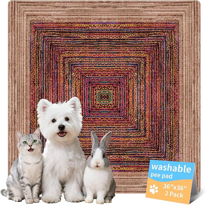 Dog Pee Pads Training Pads Upgrade Triple Thickness All-Purpose Super Absorbent & Leak-Proof, Quick Dry and Leak-Proof and Odor Control (Sisal Bohemian Print, 36" x36"x2PCS)