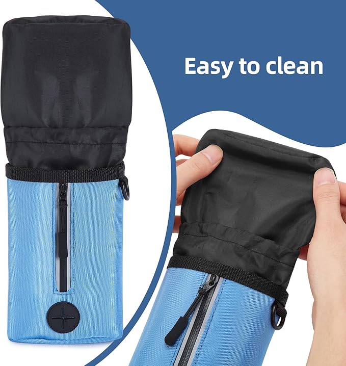 Ownpets Small-Size Pet Training Treat Pouch with Drawstring Closure - Dog Treat Bag for Leash, Carabiner Hook, Poop Bag Holder & Reflective Strip, 825ml Capacity (Blue)