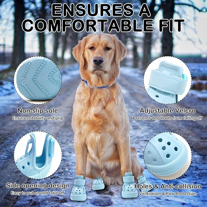 Dog Shoes for Hot Pavement,Non-Slip Waterproof Breathable Easy to Clean Put On and Take Off Dog Boots,Paw Protector for Hot Summer Roads Winter Snow (Blue, Size 4:(1.77"x2.36")(L*W))
