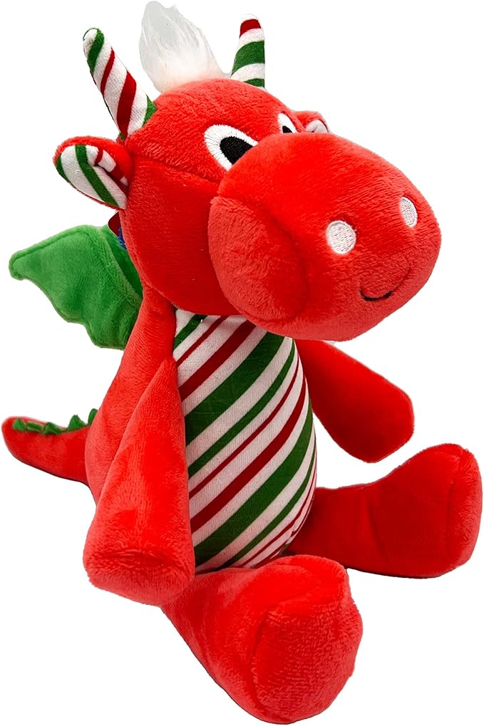 Huxley & Kent Funny Dog Toy w/Squeaker – Holiday Power Plush Squeaky Dog Toys for Small, Medium & Large Dogs – Soft Stuffed Animal for Indoor Play & Fetch - Snowball Dragon, Small