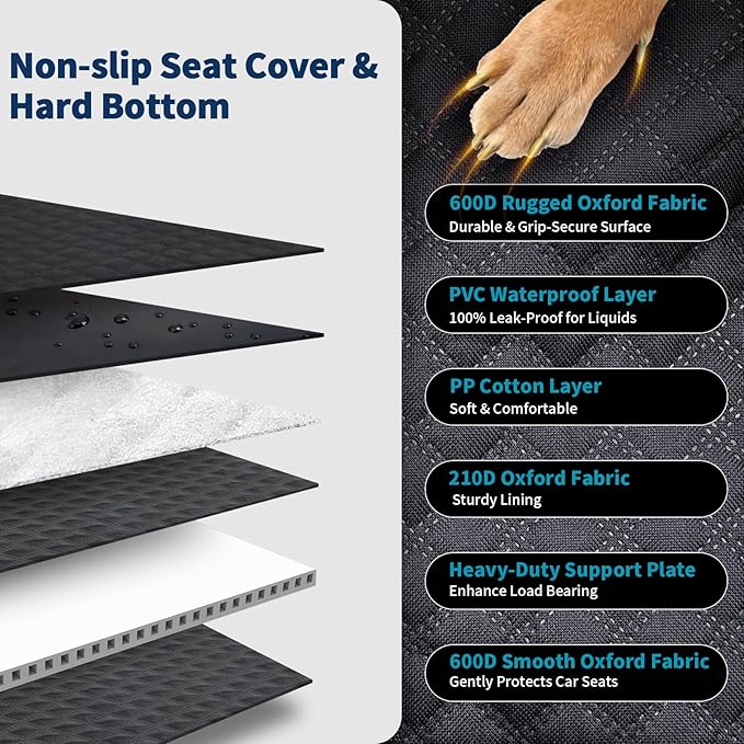 Aulase Tough Dog Car Seat Cover for Back Seat with Seatback Top Protection, Waterproof Hard Bottom Back Seat Extender for Dogs, Scratch Resistant Heavy Duty Dog Hammock for Car SUV Small Trucks