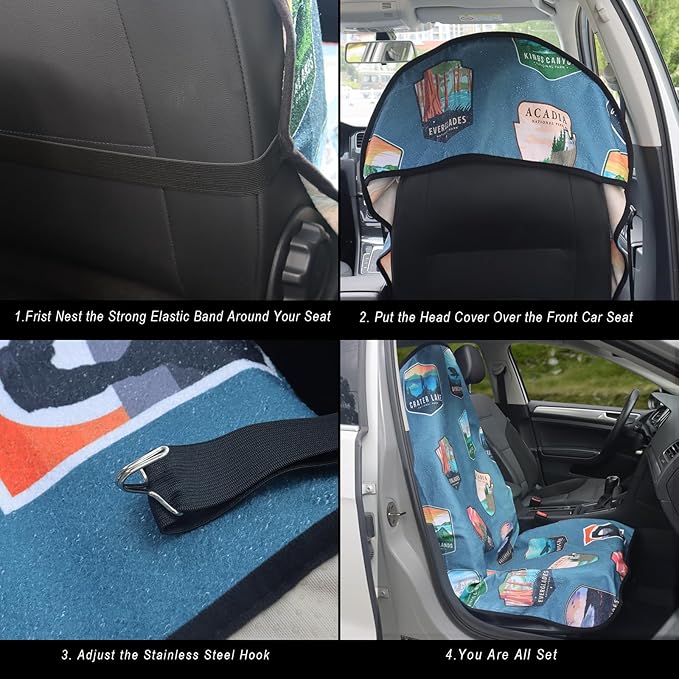 LoyaGour Car Seat Cover Protector Front Seats,for Gym Workout,Running,Swimming,Beach and Hiking,Waterproof Sweat Towel Bucket Seat Covers for Trucks SUV Jeep (National Parks, 2Pcs)