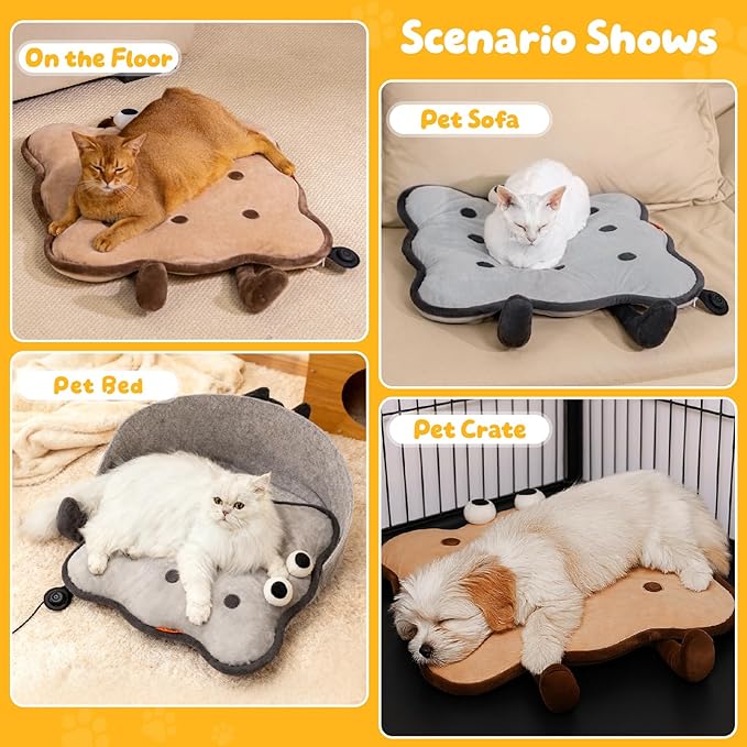 Heated Cat Bed for Indoor Pets Cat Heating Pad Extra Large Electric Pet Heated Pad Adjustable Temp Pet Heating Pads with Removable Cover Biscuits Grey 21"X 21"