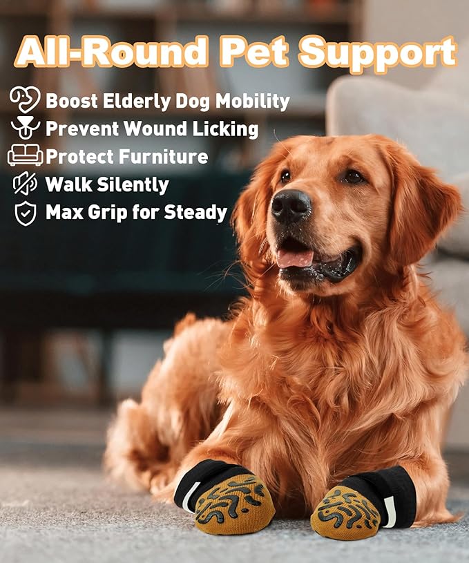 TwoAnt Non Slip Dog Socks with Grips, Dog Sock to Prevent Licking Paw for Senior Dogs, Dog Shoes for Hardwood Floors and Enhancing Traction, Paw Protector - Fits Small, Medium, Large Dogs - XL