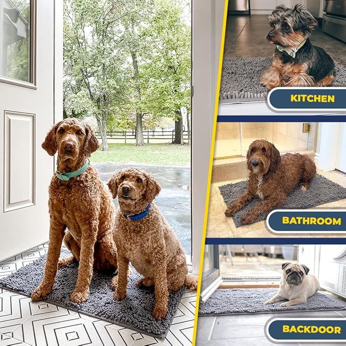 Muddy Mat® Shown on TV – Super Absorbent Microfiber Dog Door Mat for Muddy Paws, Non-Slip Washable Pet Rug, Quick Dry Chenille Entryway Carpet, Machine Washable Indoor Outdoor mat, Grey 60"x24"