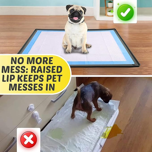 TidyFriend Pee Pad Holder Tray with Corner Clip 28 x 30 Inches - Easy to Clean & Store, No Spill Silicon Training Pad for Dogs (Grey)