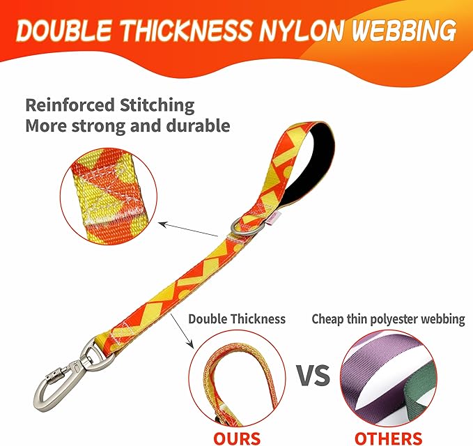 Short Dog Leash 18 Inches, Strong Traffic Leash with Padded Handle, Heavy Duty Dog Leashes with Carabiner Clip for Large and Medium Dogs Control Safety Training (Orange)