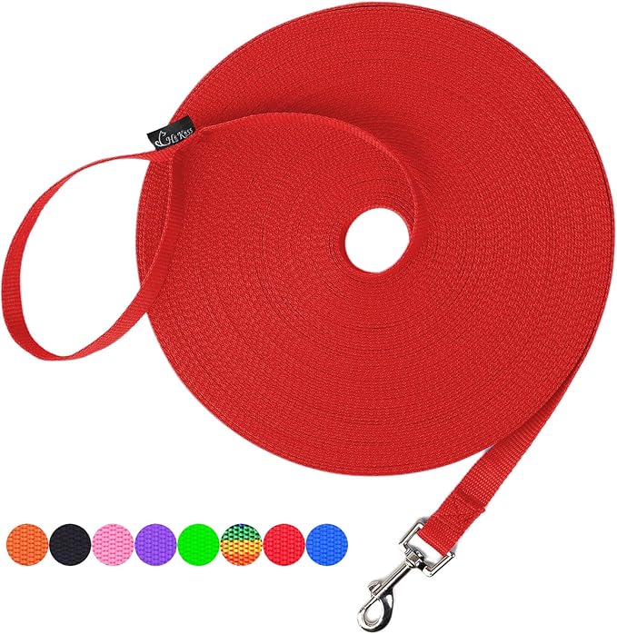 Hi Kiss Dog/Puppy Obedience Recall Training Agility Lead - 15ft 20ft 30ft 50ft 100ft Training Leash - Great for Training, Play, Camping, or Backyard (20 Feet, Red)