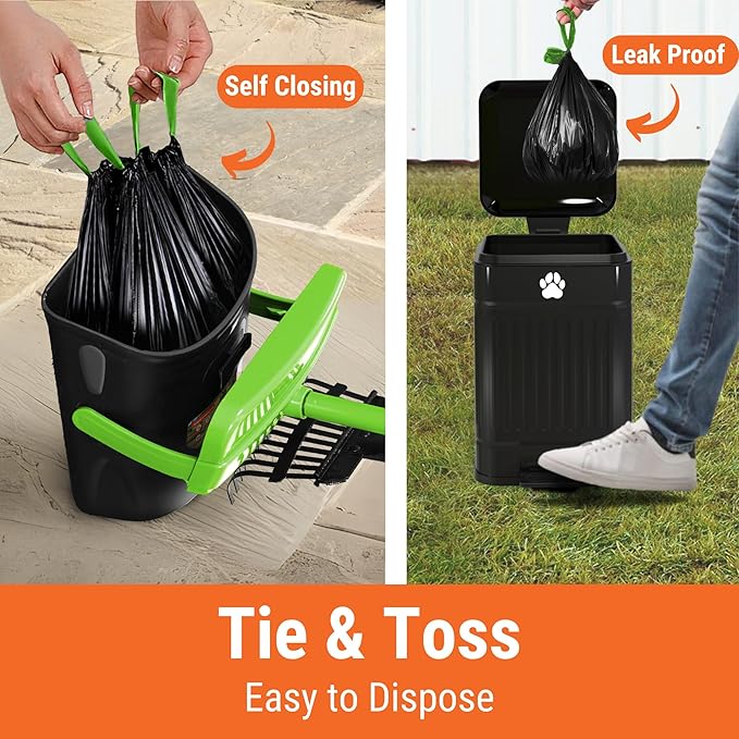 Pupzle Dog Pooper Scooper with Bag Attachment, 40" Long Handle Pooper Scooper for Large Dogs, Dog Poop Scoop for Yard, Large Capacity Swivel Bin and Rake, Lavender Scented Bags (Green)