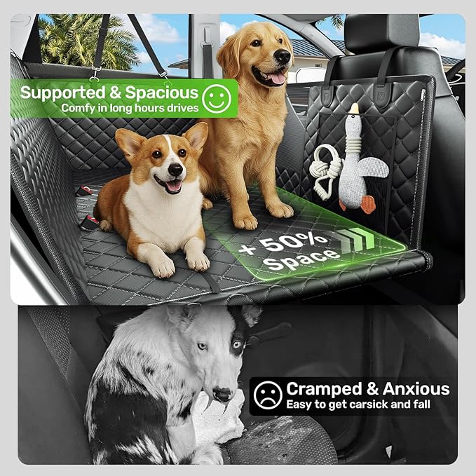 Zanch Heavy-Duty Dog Truck Seat Cover, Flat Solid Back Seat Extender for Multi Large Dogs, Hard-Base Supports 450 lb, Waterproof Hammock Protector, XL for Full-Size Crew Cab Trucks & SUVs, Black