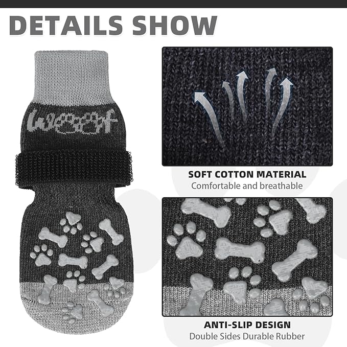KOOLTAIL Anti Slip Dog Socks for Hot/Cold Pavement to Prevent Licking Paws, Dog Boots&Paw Protector with Grippers for Hardwood Floors,Traction Control No Twist Booties for Small Medium Large Dogs M