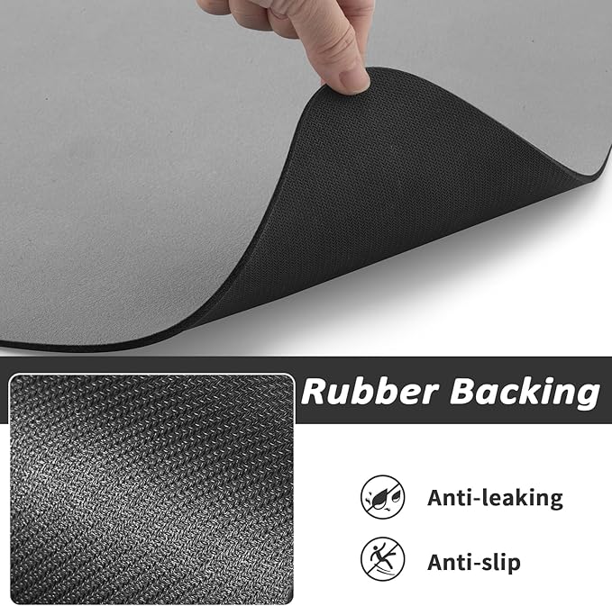 Dog Food Mat - Absorbent Cat Mat for Food and Water, No Stains Pet Feeding Bowl Mat, Easy to Clean Pet Placemats, Quick Dry Dog Water Dispenser Mat for Messy Drinkers | Grey 18"x 28"