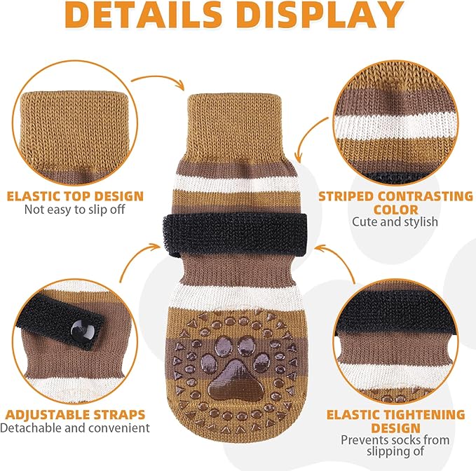 KOOLTAIL Anti Slip Dog Socks to Prevent Licking Paws and Slipping, Extra-Thick Grip Pet Boots & Paw Protectors, Winter Warm Puppy Shoes Booties for Hardwood Floors Small Medium Large Senior Dogs, L
