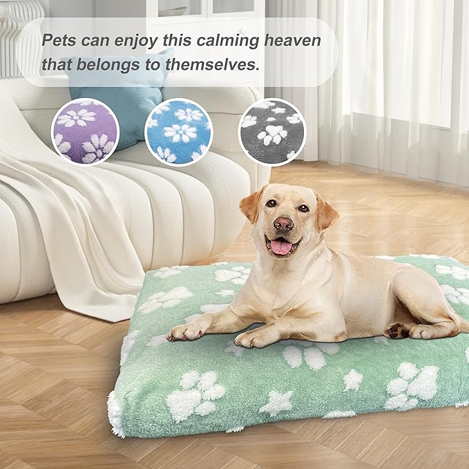 Dog Beds for Large Dogs, Cute Thick Dog Bed for Crate Kennel, Fluffy Pet Bed with Removable Washable Cover and Anti-Slip Bottom, 35"x 22", Green Paw