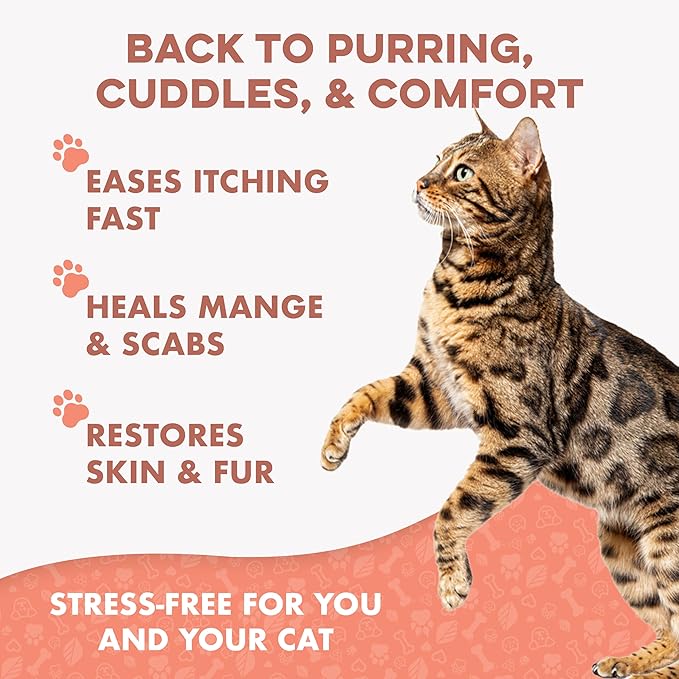 Mange Support for Cats, Natural Cat Itchy Skin, Paws and Ears Relief - Soothes Welts, Scabs, Red and Flaky Skin Reducing Excessive Grooming and Patchy Fur for a Healthy Coat (400 Tiny Tasteless Pills)