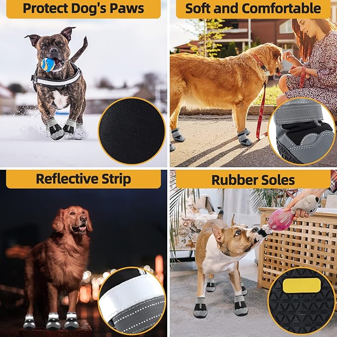 Dog Shoes for Small Dogs, Dog Boots & Paw Protectors for Hardwood Floors, Outdoor Dog Booties for Hot Pavement Winter Snow Hiking, Waterproof Dog Shoes with Reflective Strips Size 2
