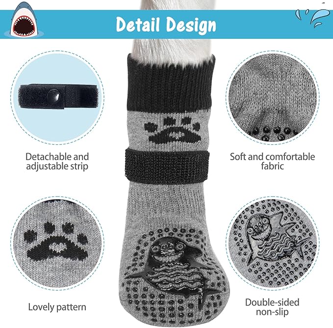 SCENEREAL 6Pcs Anti Slip Dog Socks to Prevent Licking Paws for Hot/Cold Pavement, Dog Grippy Socks for Hardwood Floors, Dog Shoes for Boots & Paw Protectors for Puppy Small Medium Large Senior Dogs