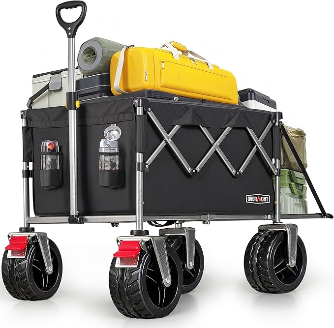 Overmont Collapsible Wagon with Tailgate - 49.2" Extended Heavy Duty Foldable Utility Wagon Folding Cart with All-Terrain Wheels for Outdoor Camping Sports Garden Beach Grocery - 300lbs Support