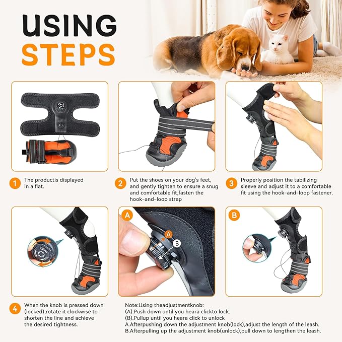YAQUHO No Knuckling Brace for Dogs - Drop Foot Support with Adjustable Reel, Corrective Outdoor Pet Shoes - Helps Lift Toes for Nerve Conditions, Arthritis & Mobility Issues (L)