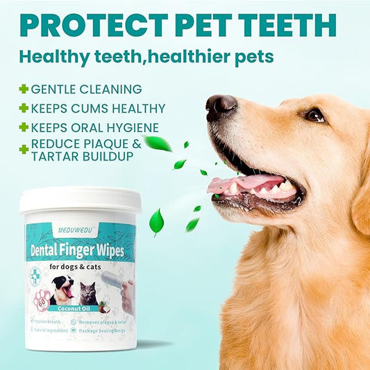 Dental Care Finger Wipes 60 Counts,Teeth Cleaning Finger Wipes for Dogs & Cats,Reduces Plaque & Supports Oral Freshness, Unscented