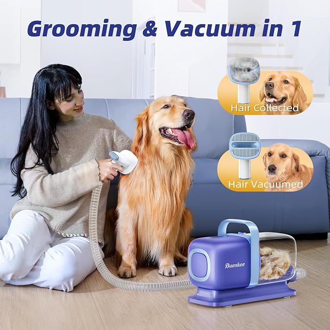 Dog Grooming Kit with Vacuum, 15000Pa Pet Hair Clipper and Shedding Brush, 50dB Low Noise, 2L Capacity, White