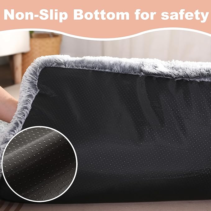 Bedfolks Waterproof Crate Bed, Plush Dog & Cat Bed with Removable Washable Cover, Faux Fur Kennel Pad, 23"x18", Dark Grey