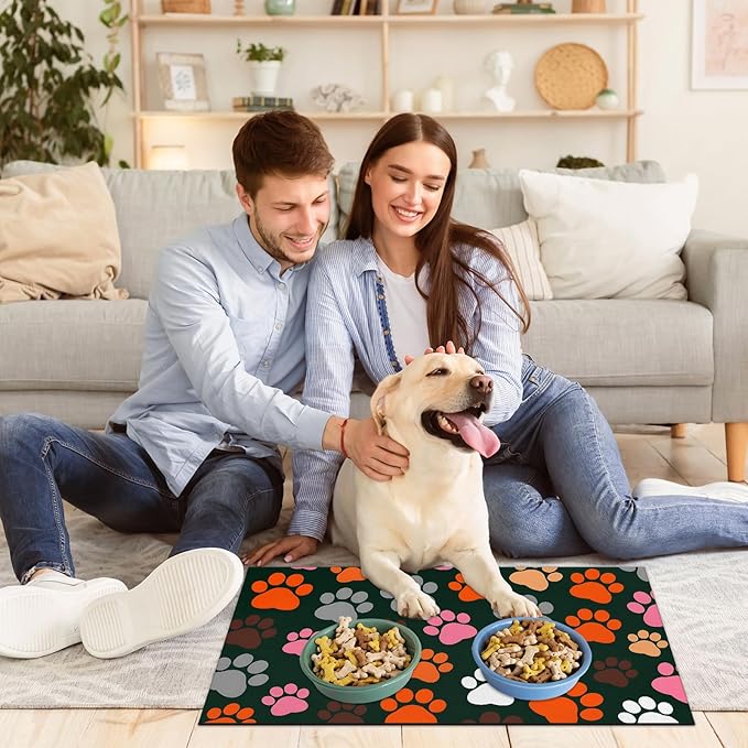 Earthy Pet Feeding Mat - Waterproof Absorbent Dog Cat Mat for Food and Water Bowls, Quick Dry No Stains with Non-Slip Rubber Backing (Forest Green, 12x20 Inch)