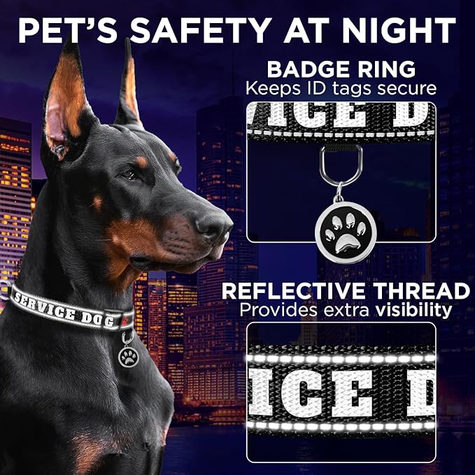 TECEUM Reflective Pet Collar – Black - Service Dog – S – Basic Nylon Dog Collar – Quick Release Buckle – Fits Small, Medium and Large Dogs, Puppies, Cats – ESA & Service Dog Options