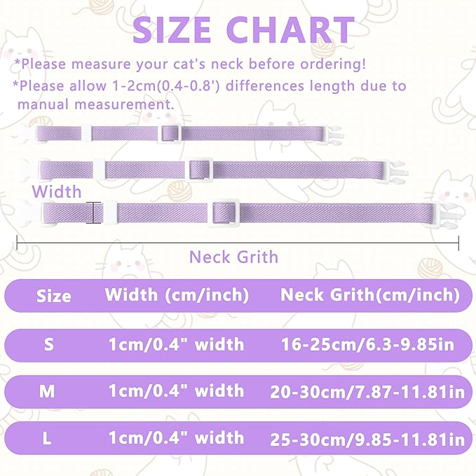 Elastic Cat Collar, Stretch Cat Collar Quick Release, Bright Colors Safety Kitten Collar Adjustable Collar for Kittens, Lightweight Soft Polyester Collars for Boy Girl Cats (Purple,M)