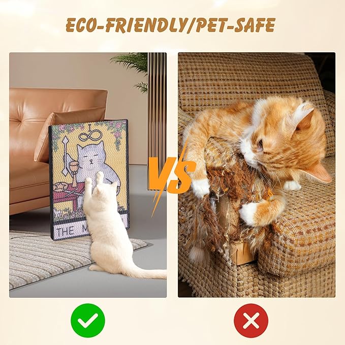 Tarot Cat Scratch Pad – Cardboard Cat Scratcher for Indoor Cats, Wall-Mount or Floor Use Cat Mat, Durable Scratching Post Alternative, Protects Furniture, Water-Based Ink 16×12×1.5 inch (the magician)
