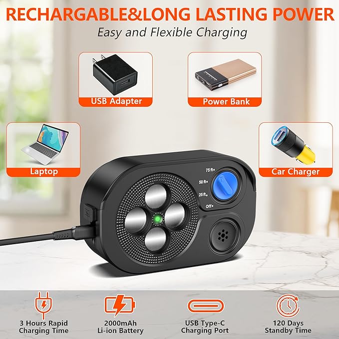 2026 New Anti Barking Device for Dogs, Bark Box Rechargeable Dog Barking Deterrent with Variable Ultra Frequency/6 Modes/IP65 Waterproof Dog Silencer Stop Neighbors‘ Dog from Barking Up to 75ft(Black)