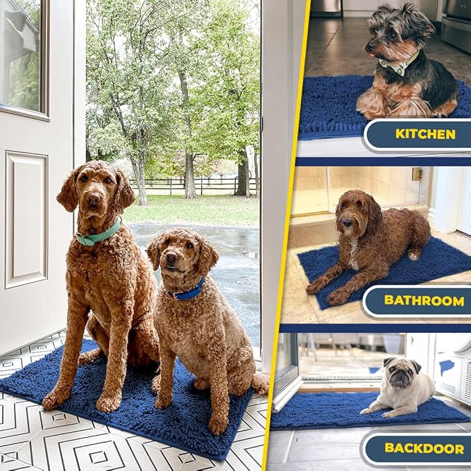 Muddy Mat® Shown on TV – Super Absorbent Microfiber Dog Door Mat for Muddy Paws, Non-Slip Washable Pet Rug, Quick Dry Chenille Entryway Carpet, Machine Washable Indoor Outdoor mat, Navy Blue 28"x18"