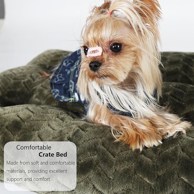 Puppy Bed for Small Dogs Washable Ultra Soft Crate Bed for 22 inch Cages with Anti-Slip Cozy Soft Sleeping Pillow Up to 15 lbs Pets,22 x 13 Olive Green