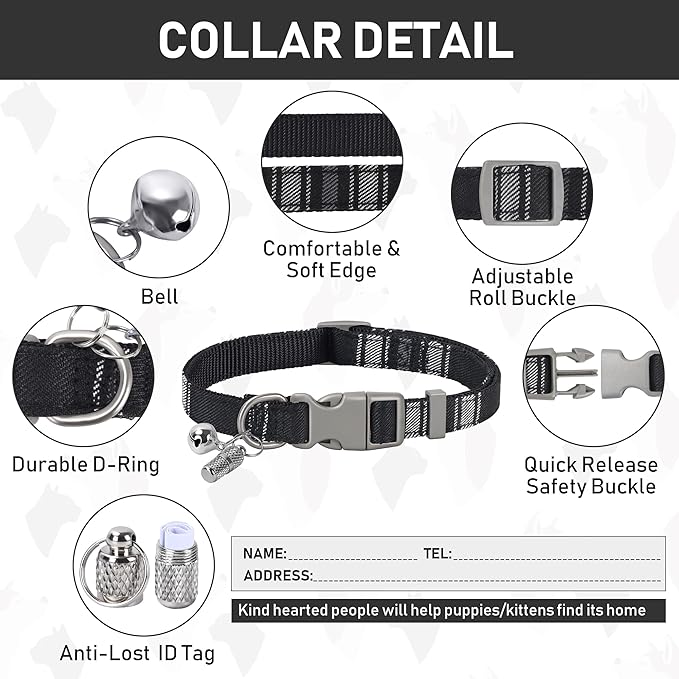 GAMUDA Small Dog Harness Collar and Leash Set, Step in No Chock No Pull Soft Mesh Adjustable Dog Vest Harnesses Plaid Reflective for Dogs Puppy Cats Kitten Rabbit (Black, S)