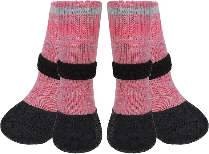 Mihachi Anti Slip Dog Socks, Dog Boots for Hardwood Floors Prevent Licking, Traction Control Waterproof Rubber Sole Paw Protectors for Small Medium Large Dogs, Pink Large