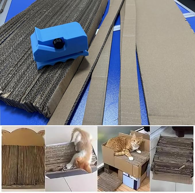 Cardboard Cutter for Cat Scratchers – DIY Cat Scratcher Making Tool, Ergonomic Handheld Cardboard Cutting Tool for Cat Beds, Boxes, Crafts (Blue)