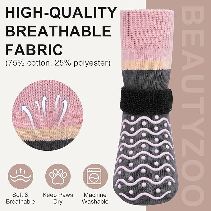 BEAUTYZOO Dog Socks, Non Slip Dog Socks to Prevent Licking Paws -Dog Boots & Paw Protectors with Grippers on Hardwood Floors, Dog Shoes for Hot/Cold Pavement Small Medium Large Senior Dogs Booties