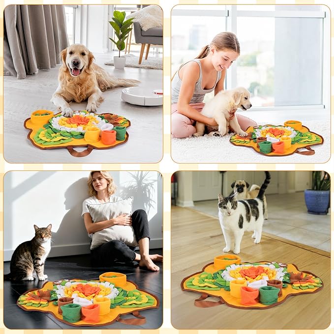 Pleasthome Snuffle Mat for Dogs, Interactive Slow Feeder Training Mat, Orange Sniffing Treat Mat for Small and Medium Dogs