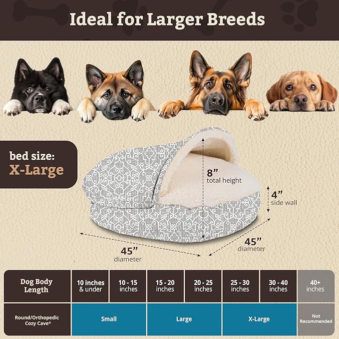 Snoozer Luxury Cozy Cave Pet Bed, Wag Collection, Extra Large - Ramey Gray