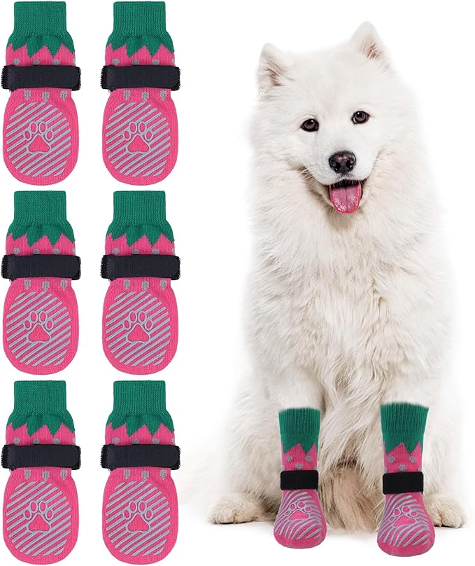 EXPAWLORER 6PCS Anti-Slip Dog Socks to Prevent Licking Paws,Dog Shoes for Hot Pavement,Best Paw Protector Traction Control on Hardwood Floor,Dog Booties for Puppy Small Medium Large Senior Dogs
