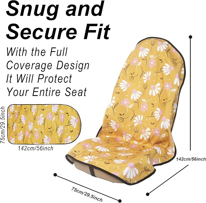 LoyaGour Car Seat Cover Protector Front Seats,for Gym Workout,Running,Swimming,Beach and Hiking,Waterproof Sweat Towel Bucket Seat Covers for Cars SUV Trucks (Chamomile and Yellow, 1Pcs)