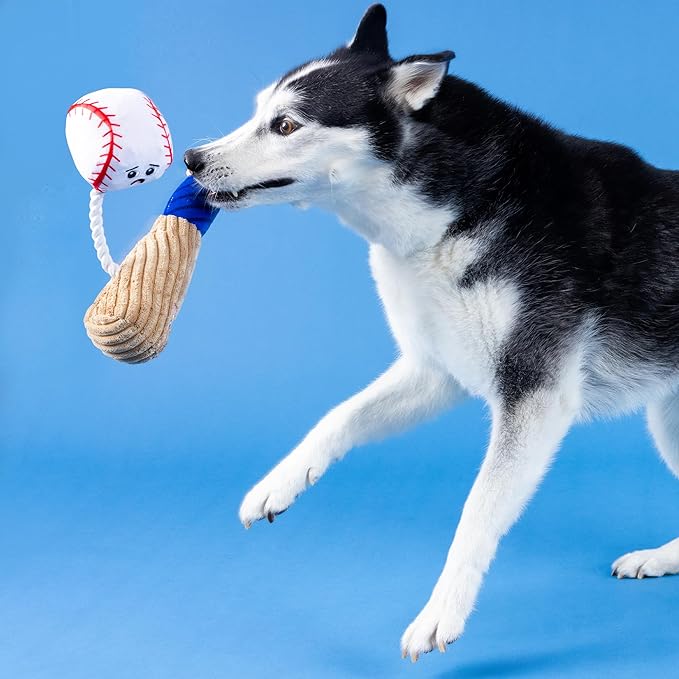 Fringe Studio Plush Dog Toy with Rope, Batter UP, Pet Shop Collection (314243)