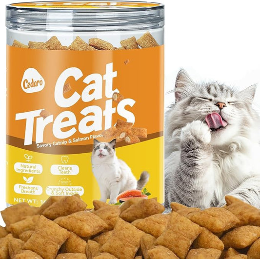 Cedaro Healthy Catnip Treats - Natural Crunchy & Soft Cat Treats Healthy, Cat Breath Freshener, Dental Care & Digestive Support, Perfect Cat Gifts for Indoor Cats & Kittens, 5.64oz